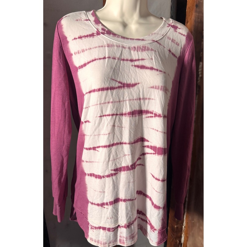 Te Verde Tie Dye Stripe Sweatshirt Plum Purple White Long Sleeve Top Medium